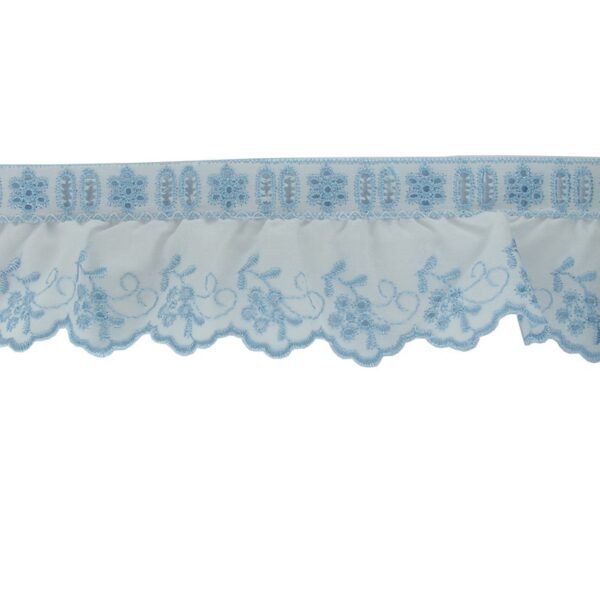 Δαντέλα Μπροντερί Βαμβακερή Λευκή-Μπλε 5 cm 15726