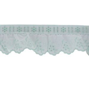 Δαντέλα Μπροντερί Βαμβακερή Λευκή-Πράσινη 5 cm 15726